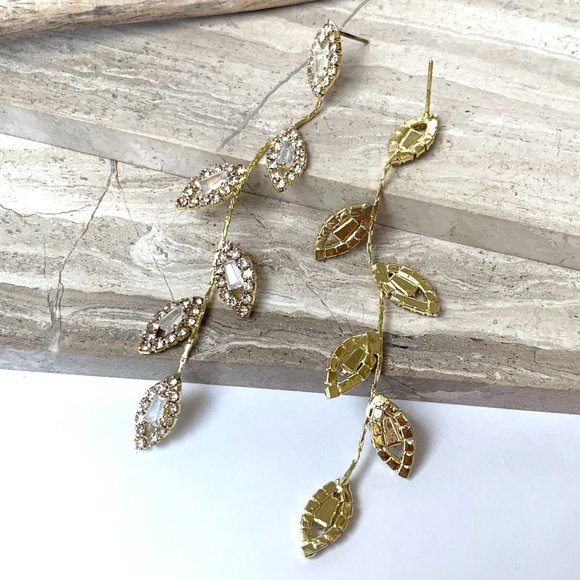 NEW~ Anthropologie BHLDN Long Crystal Vine Gold Earrings - Picture 6 of 13